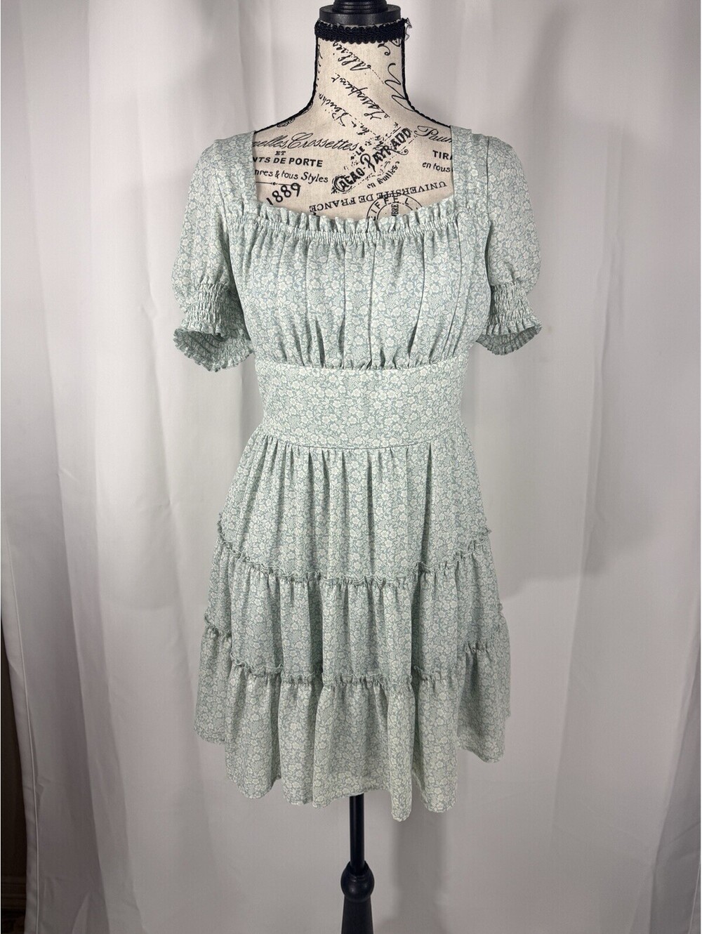 Express Teal Western Fit and Flare Dress Size 10 Chiffon Tiered Party